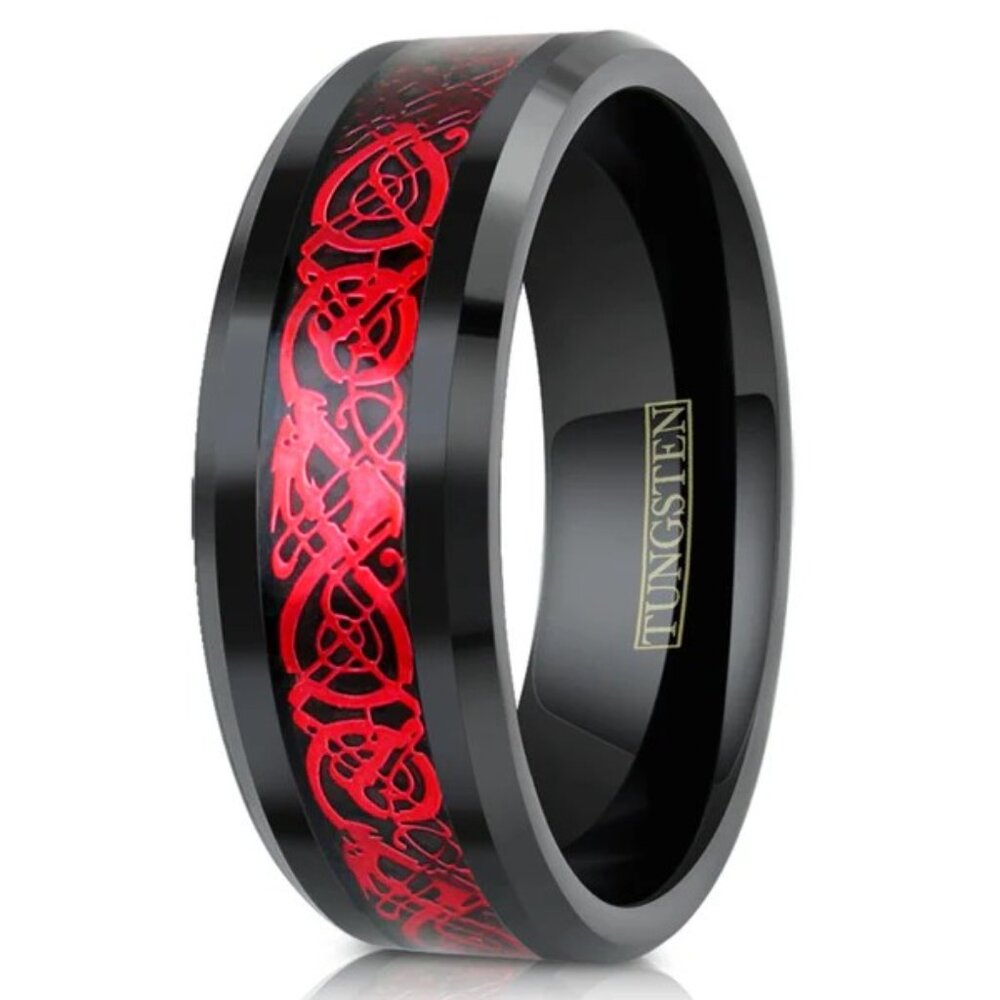 Scintillating Black Tungsten Ring With Ruby Red C… - image 2